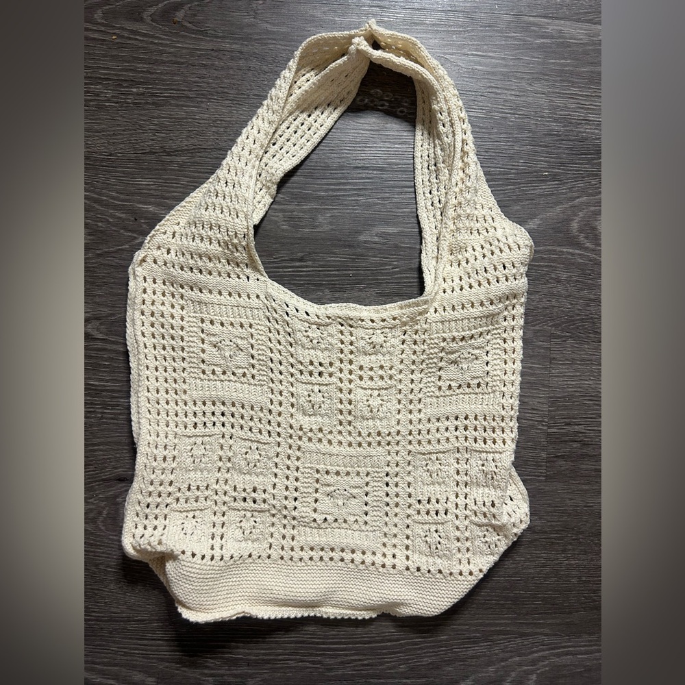 Elegant Cream Crochet Tote Bag